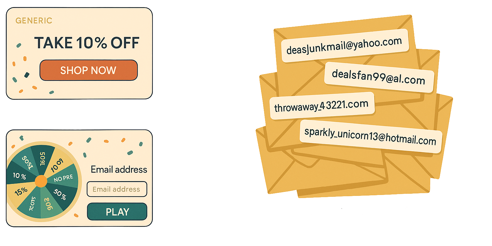 Diagram showing how generic popups lead to throwaway emails